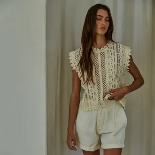 Woven Cotton Lace Buttondown|6445