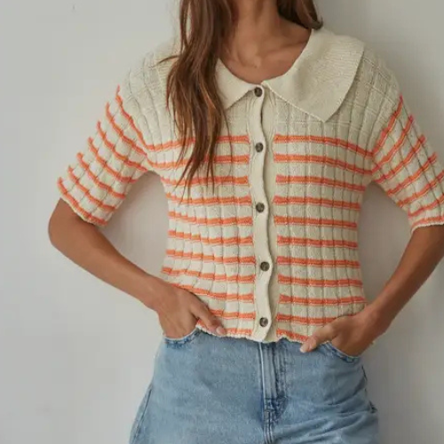 Cotton Striped Buttondown Top|6457