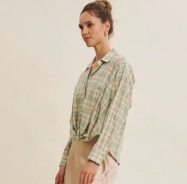 Twisted Front Plaid Shirt|6166