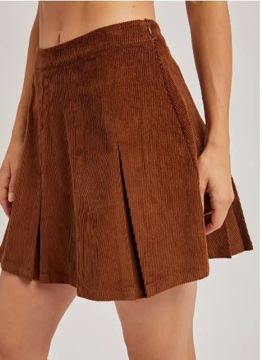 Corduroy Pleated Mini Skirt|6201