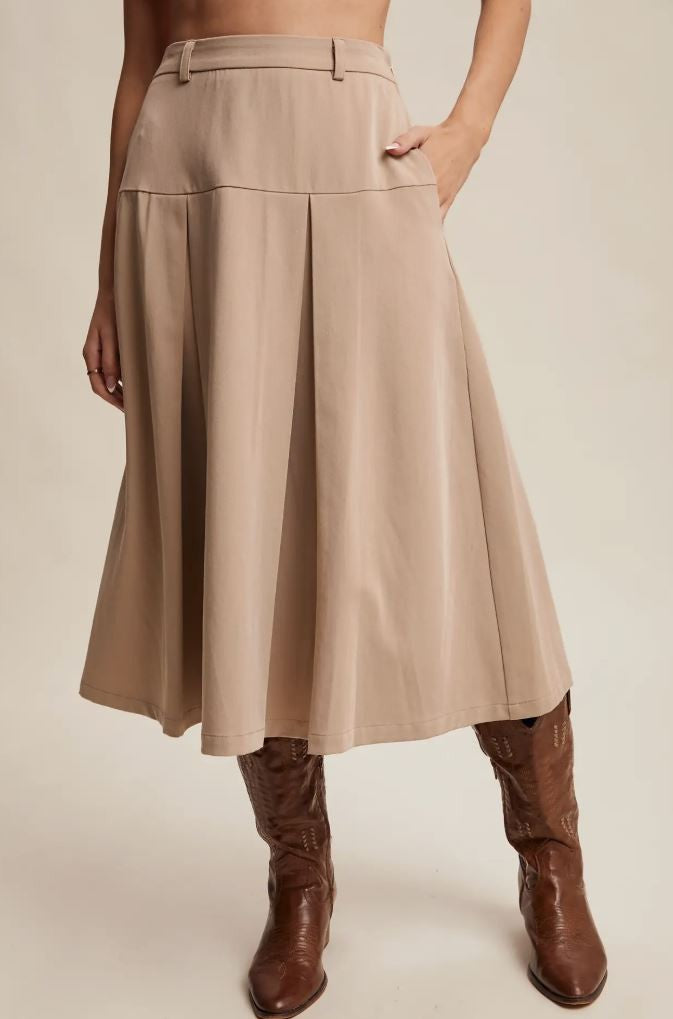 Pleated High-Waist Midi Skirt|6228