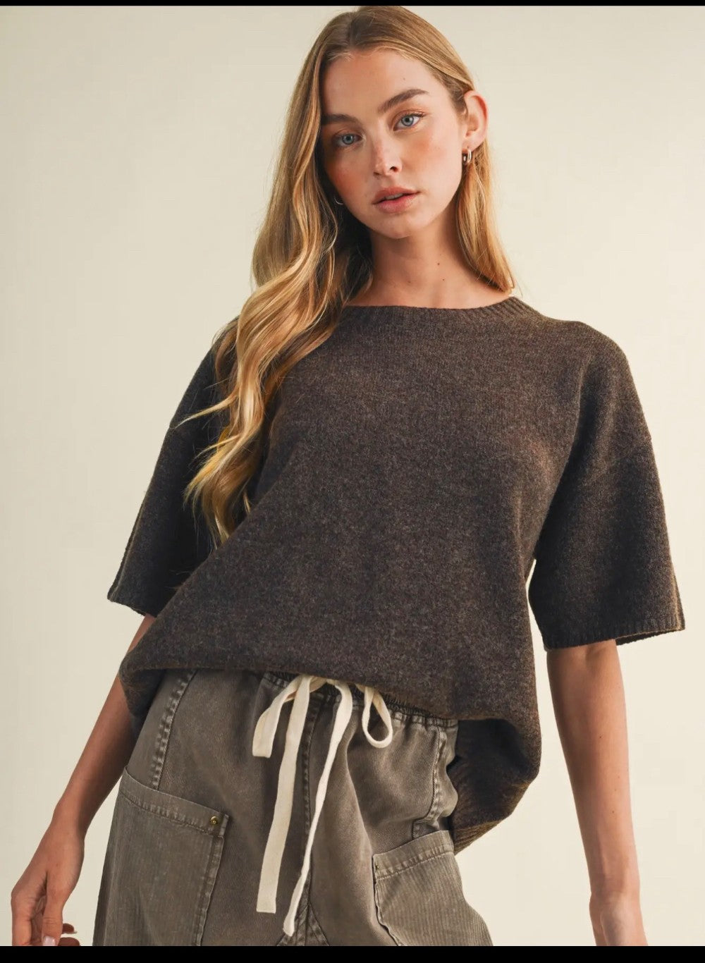 Boxy drop sweater brown|8266
