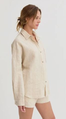 Striped Linen Button Shirt|7428