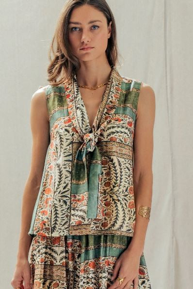 botanical tie blouse|7838