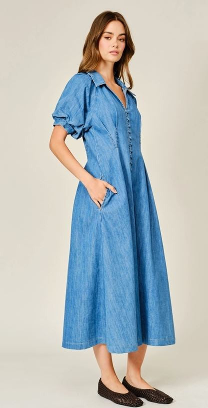 Button Down  Denim Dress|7925