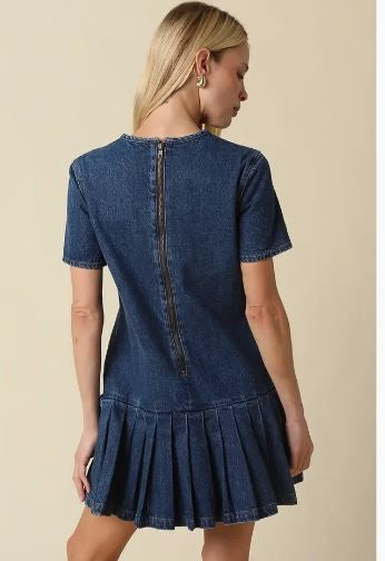 Denim Pleated Dress|8259