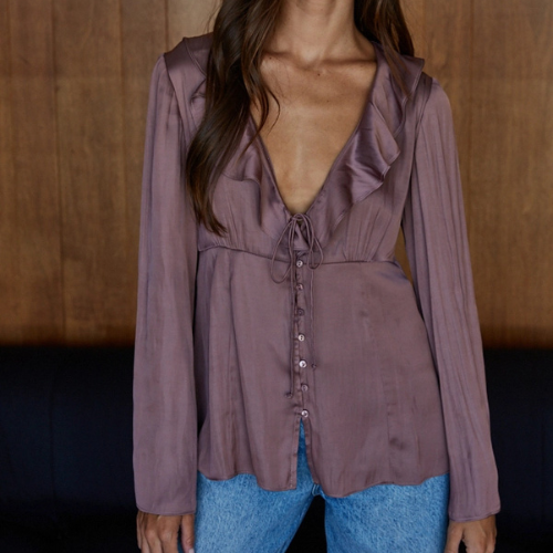 Rose Ruffled ButtonDown Top|6462