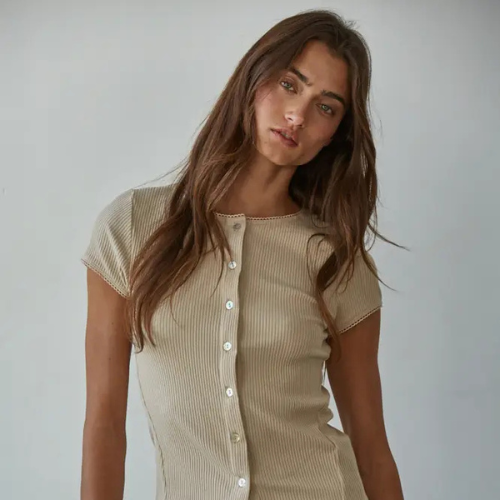 Ribbed Button-down Short Sleeve|6699