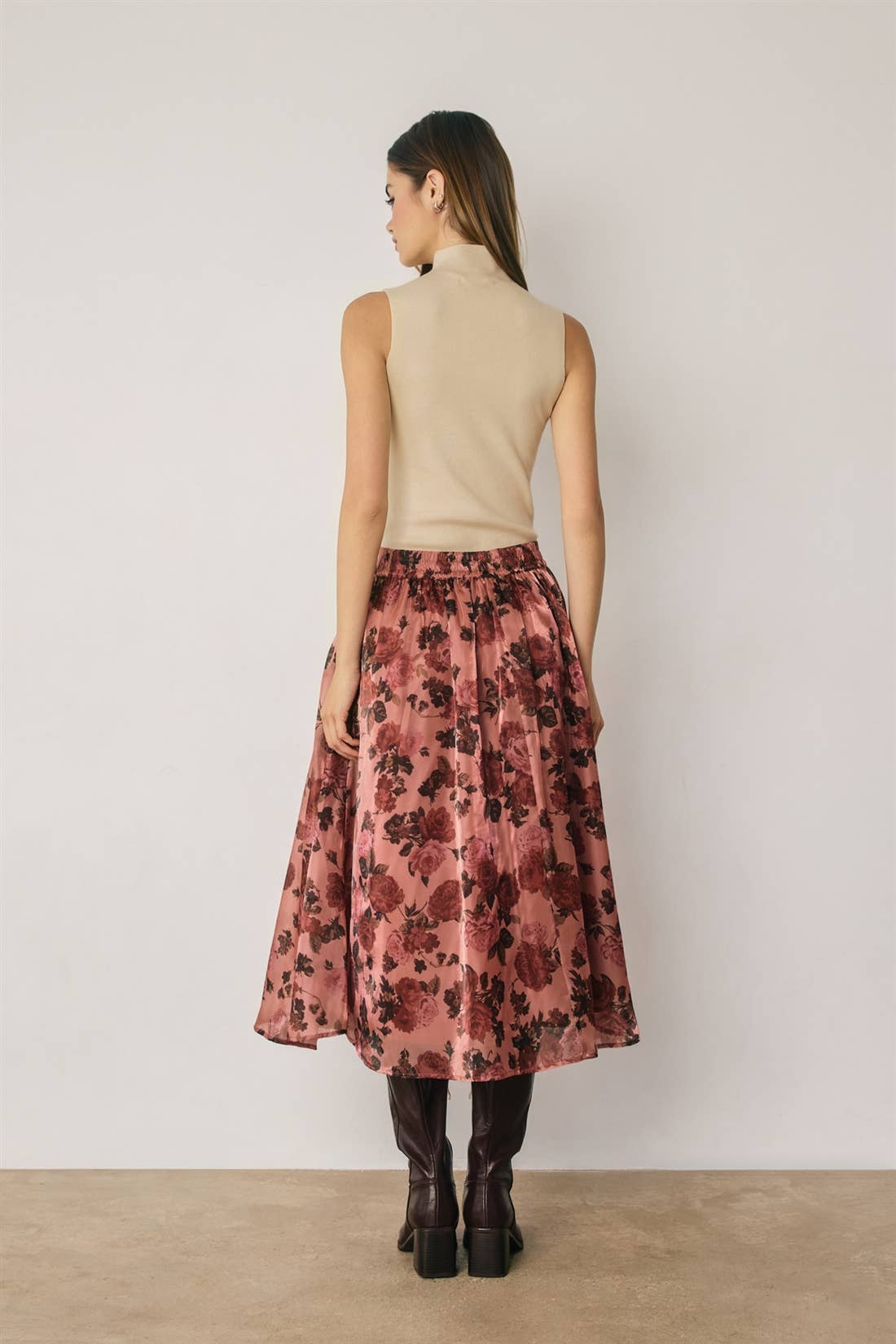Floral Organza Structured Circular Midi Skirt (1)