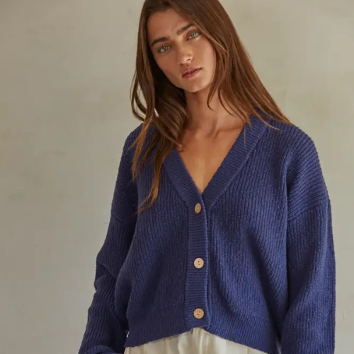 Navy Cotton Buttondown Cardigan|6458