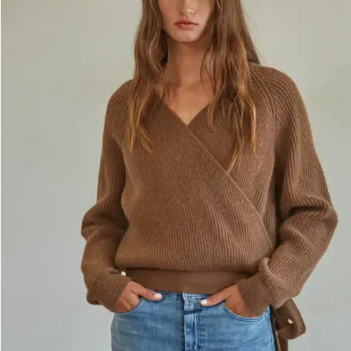 Knit Coffee Wrap Sweater|6454