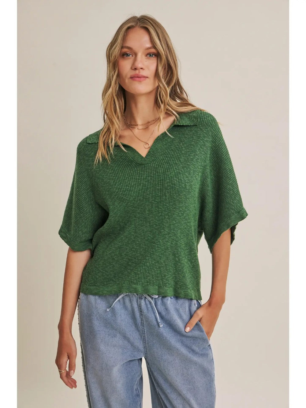 Relaxed Collar Sweater - Green|7981