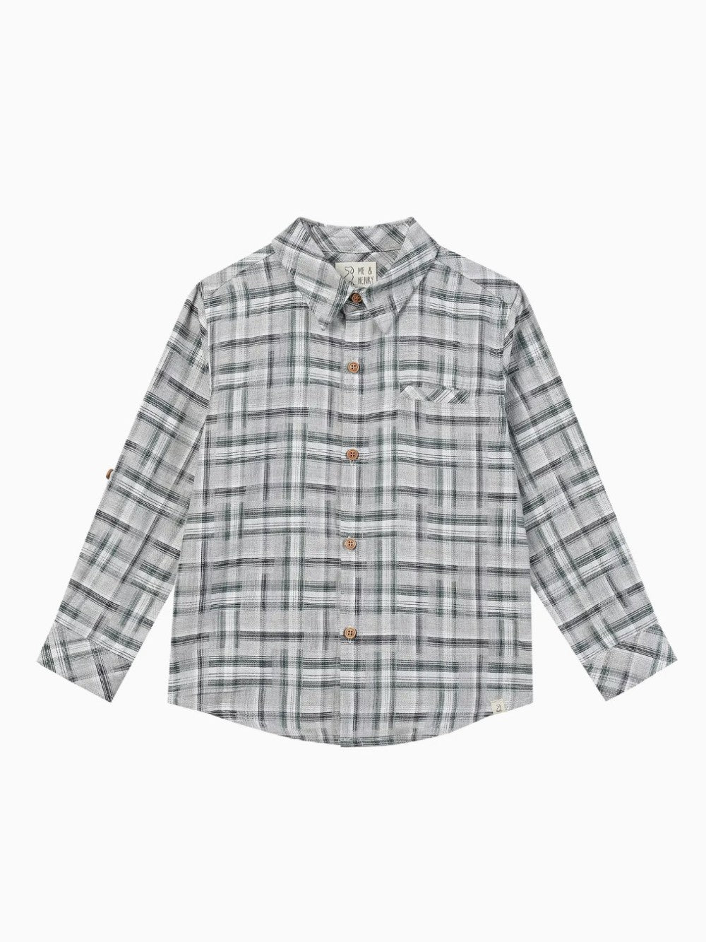 Grey/ Green Button Plaid Shirt|8292
