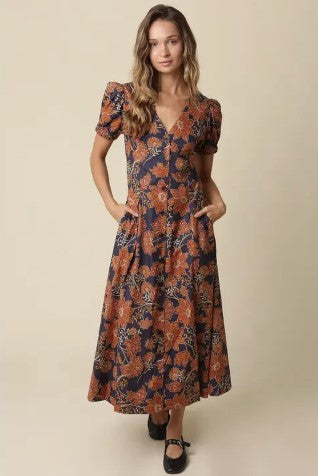 Hallie Floral V-Neck Maxi Dress|8364