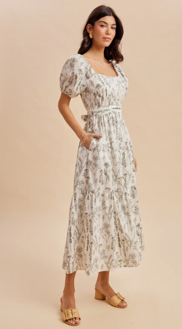 Floral Fern Tiered Square Neck Maxi|7494