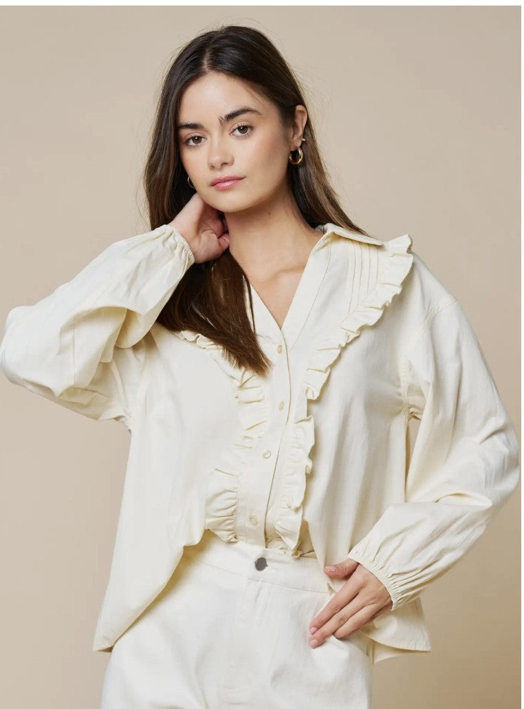 Ruffle Front V-Neck blouse|8163