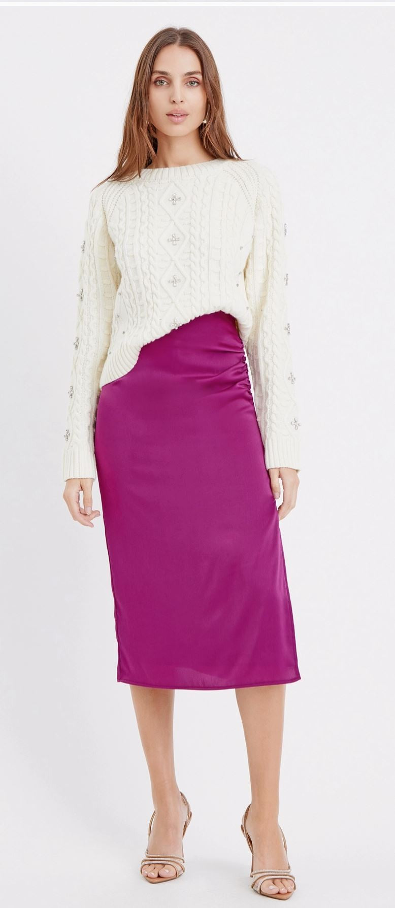Faye Textured Slip Midi Skirt|6887