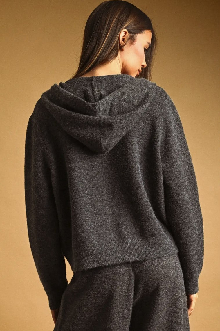 Button Front Hooded Sweater|8095