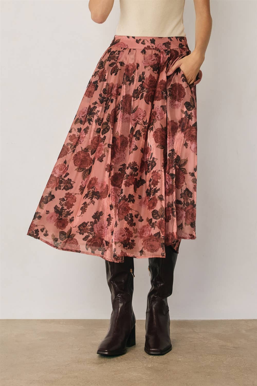 Floral Organza Structured Circular Midi Skirt (1)