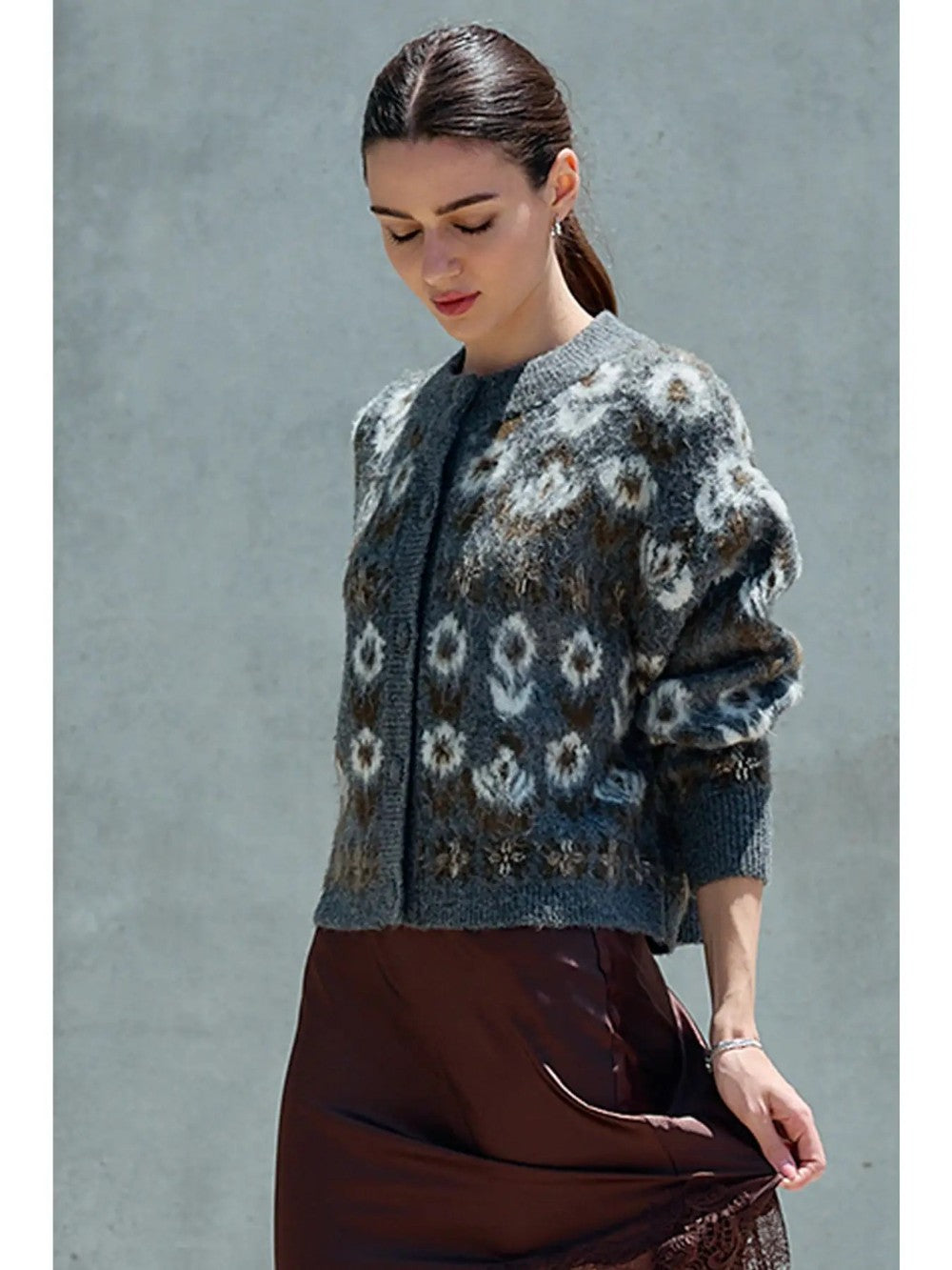 Fuzzy Nordic Knit Cardigan|8088