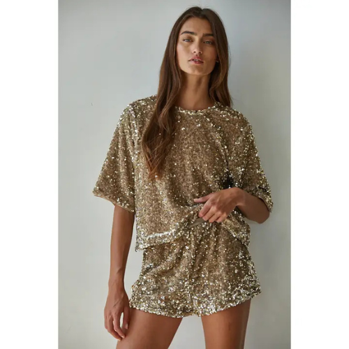 Gold Brown Sequins Top|6705