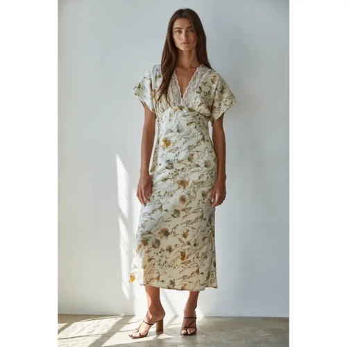 Floral Lace Plunged Maxi|6528