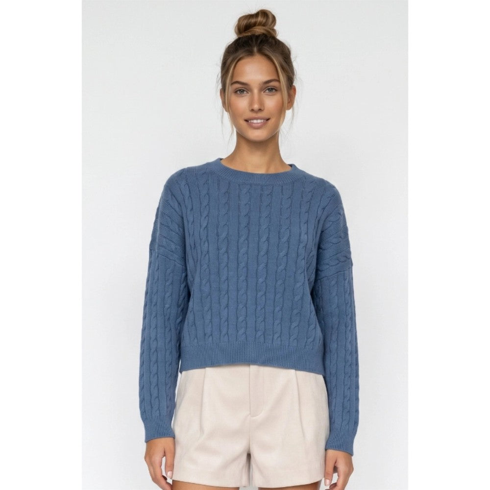 Blue Cable Knit Sweater|8010