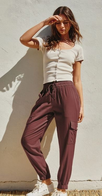 Washed Cargo Joggers burgundy|6177