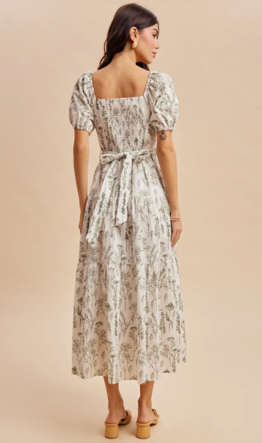 Floral Fern Tiered Square Neck Maxi|7496