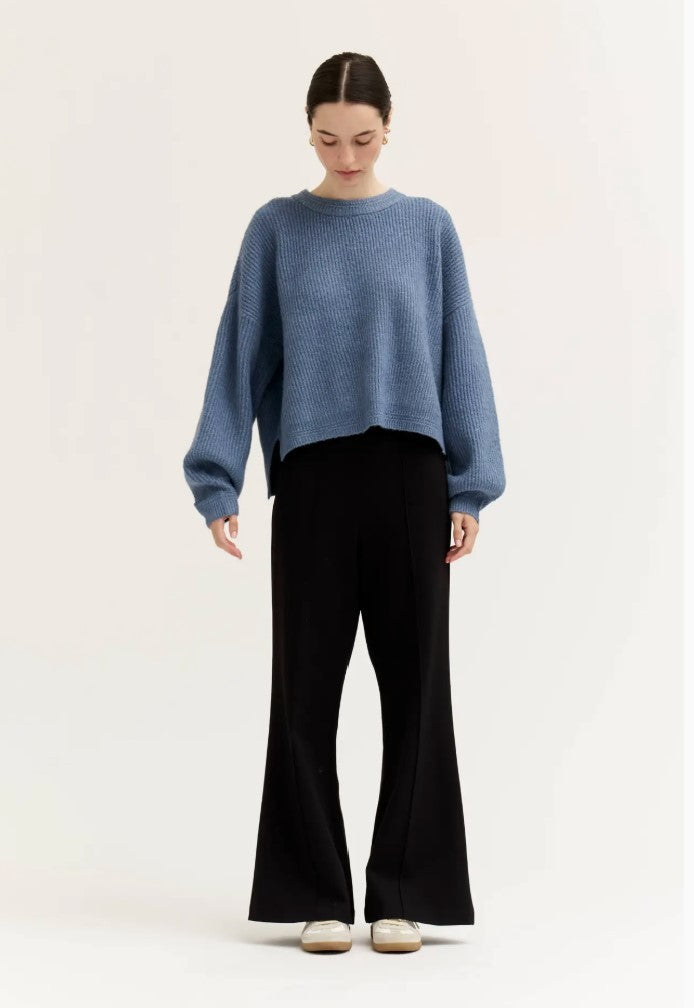 Blue Oversize Rib Knit Pullover|8366