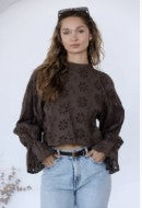 Floral Eyelet Bell Sleeve Blouse|8355