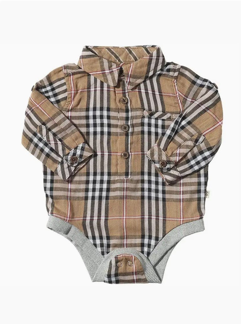 Brown/ Black Button Up Onsie|8290