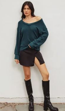 Slouchy V-Neck Pullover Sweater|6175
