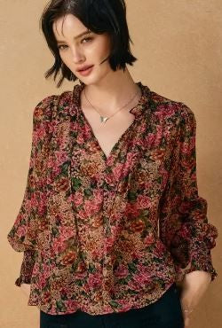 Vintage Rose Lurex Ruffled Top|6176