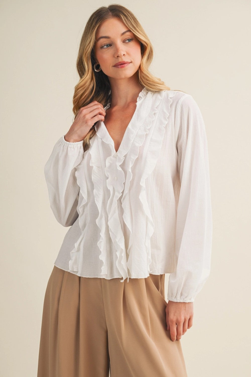 Cascading Ruffle Poet Blouse|8084