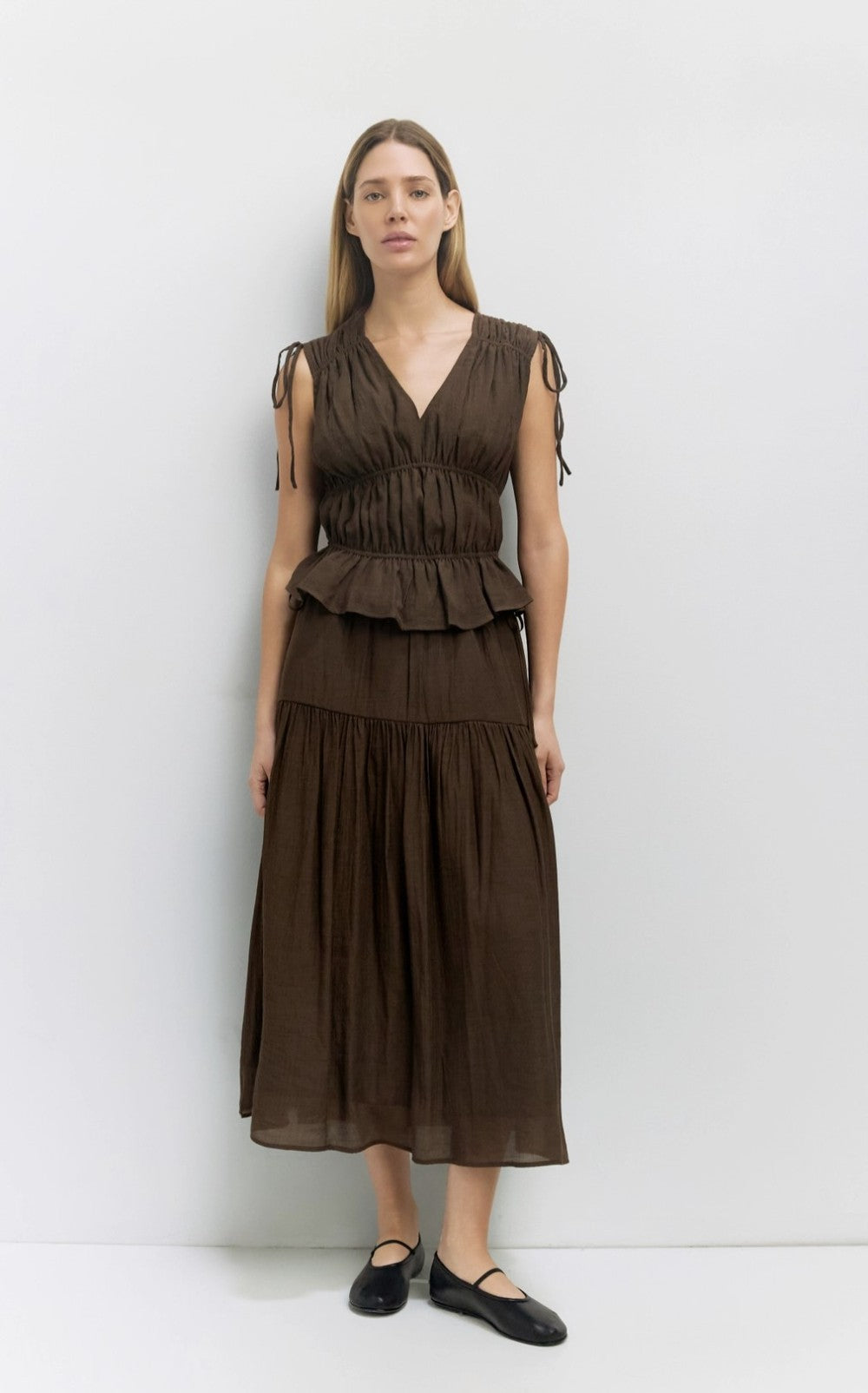 Midi Skirt with Side Ties brown|7959