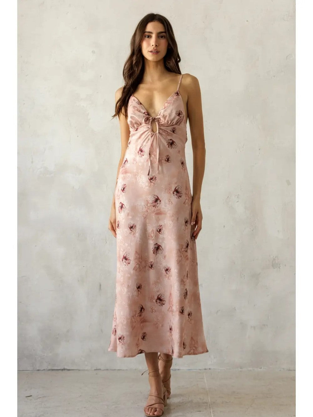 Satin Floral Tie Front Dress|7979