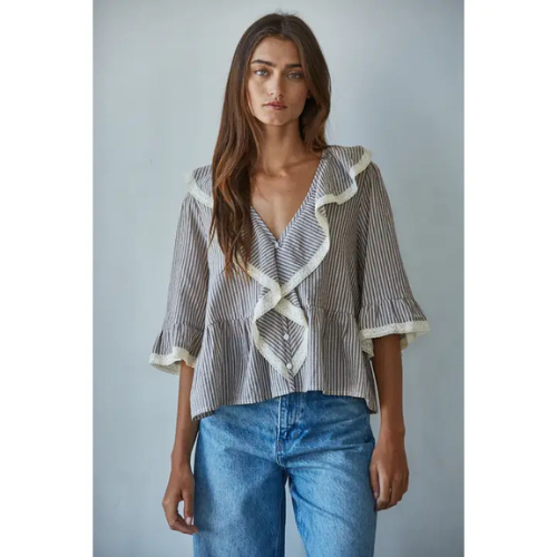 Cotton Linen Ruffle Top|6751