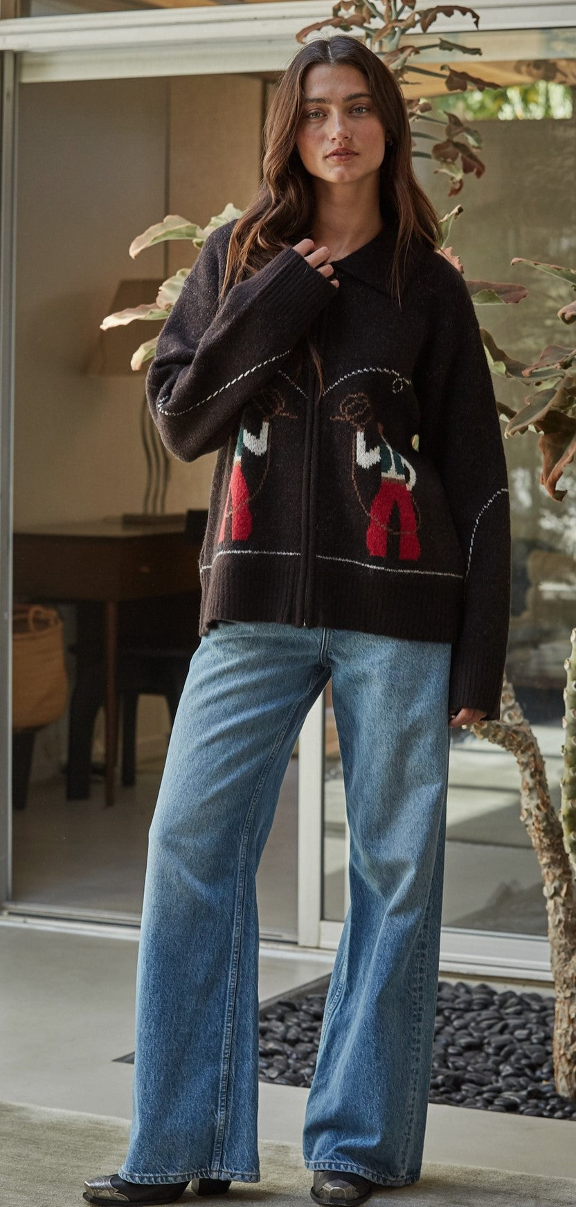 zip up horse sweater|8135