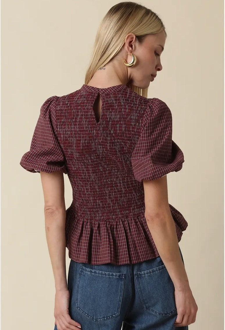 Maggie Print Smocked Peplum Blouse|8100