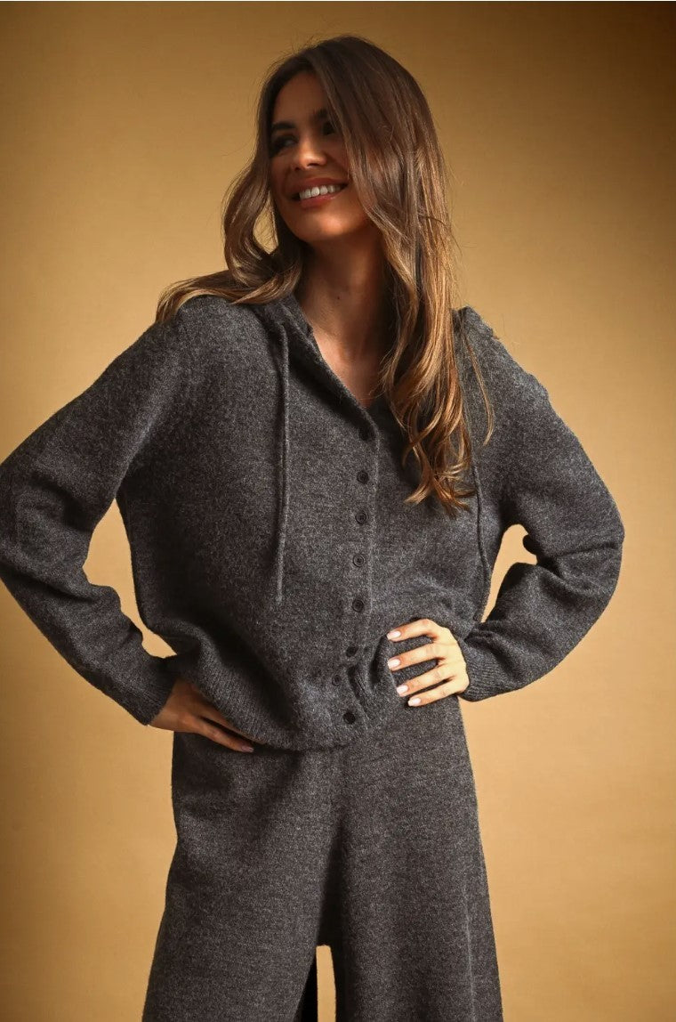 Button Front Hooded Sweater|8094