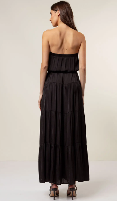 Black Tiered Tube Dress w Elasticized Waist|7519