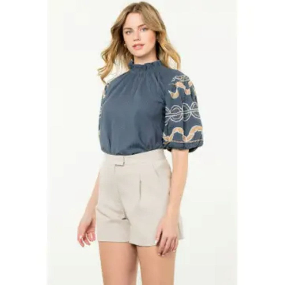 Hand Embroidered Sleeve Top|6485