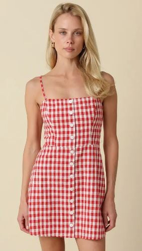 Gingham red Mini Dress|7637