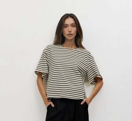 Striped Elbow Tee blk/crm|7670