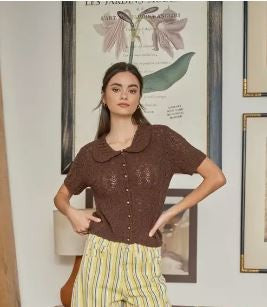 Short Sleeve Cardigan brown|7702