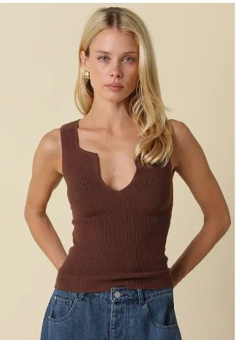 Notch Neck  Tank brwon|7757