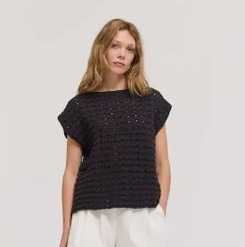 Cotton Crochet Sweater navy|7764
