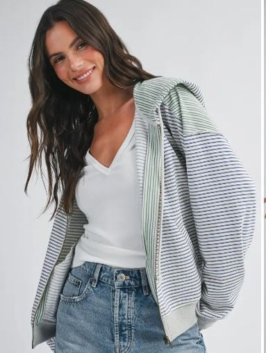 Striped Zip Hoodie|7812