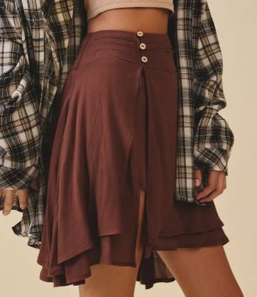 Asymmetrical Button Front Skort|7814